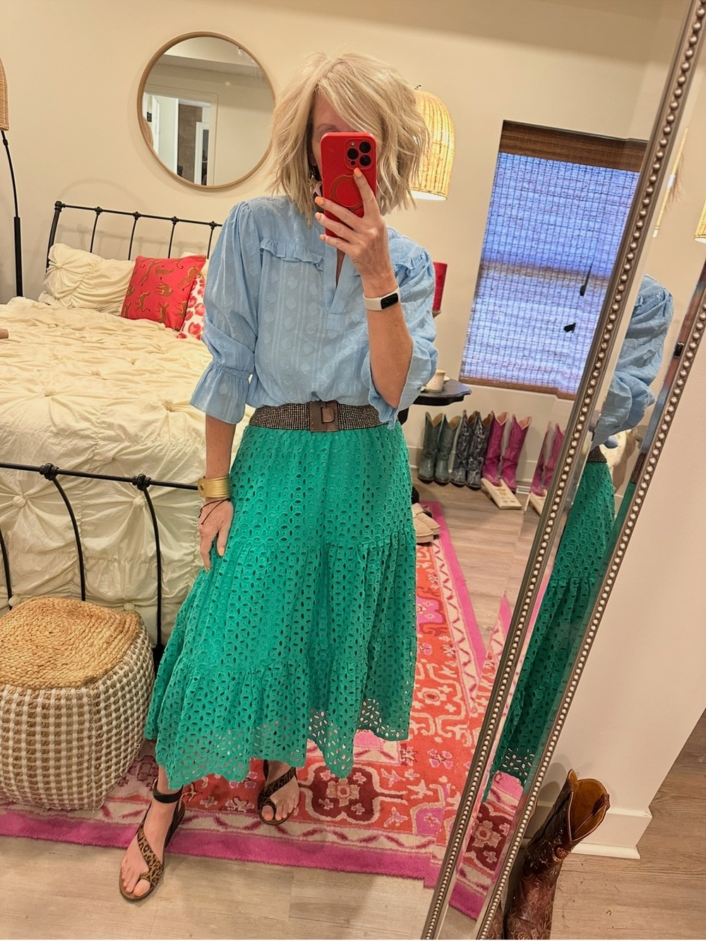 Light Blue Ruffle-Back Women's Blouse - Picture 10 of 10